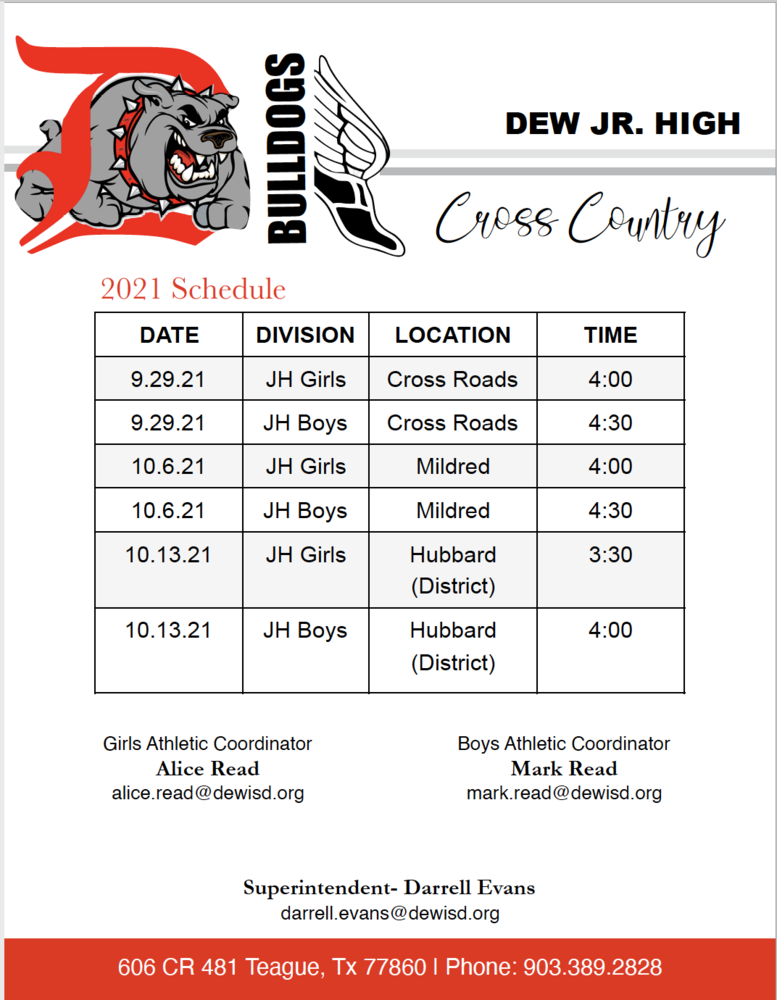 Dew ISD Cross Country Schedule Dew Independent School District